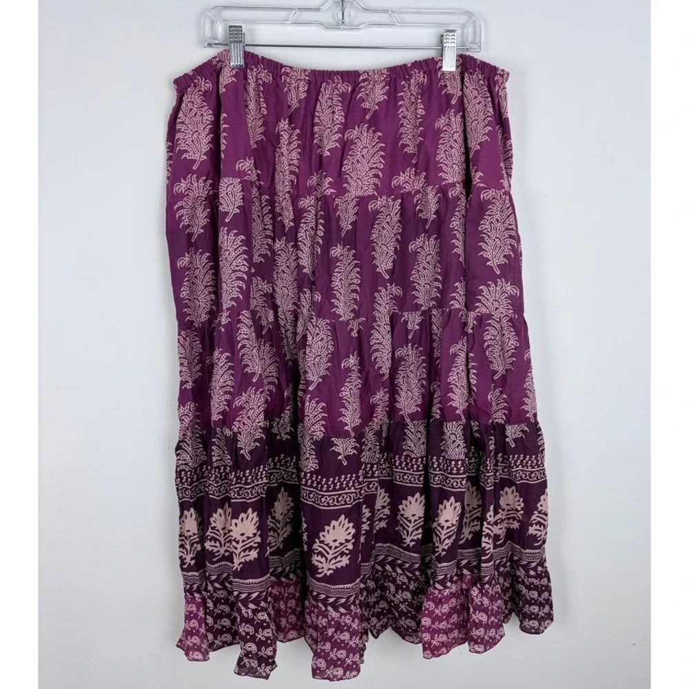 JL Studio Y2k Purple Tiered Midi Skirt Fairycore Cotton Boho Cottage Size 26W